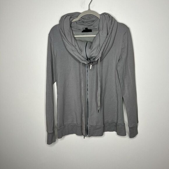 Threads Saks Fifth Avenue Jacket Womens Medium Gray Draped Collars Zip Front - Picture 12 of 12